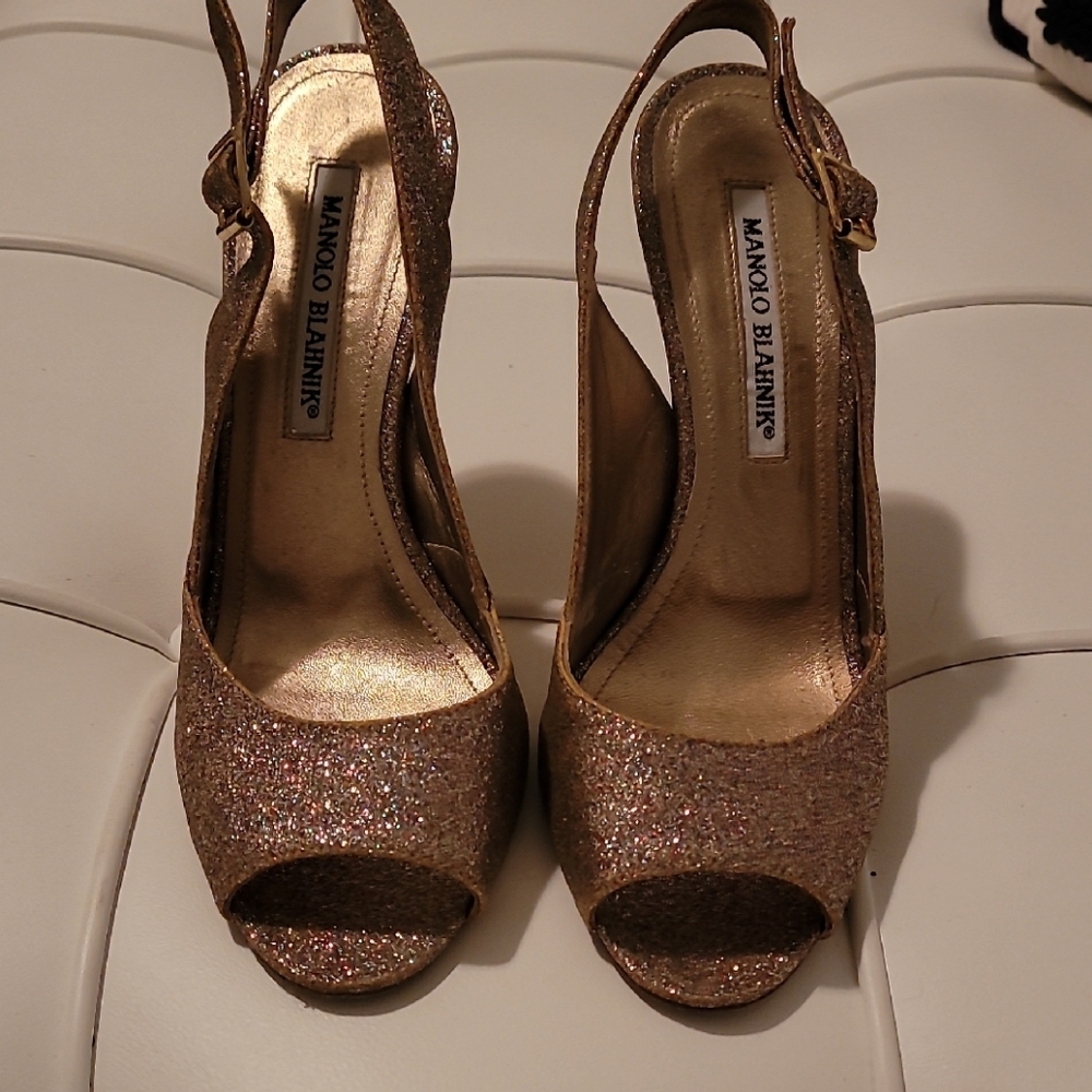 Manolo Blahnik Sparkling Gold Heels